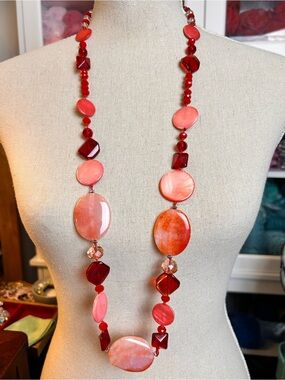 Pink & Red Mixed Stone & Glass Beaded Statement Necklace Eclectic Unique Vibe